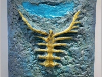 " Water" 2024 16" x 16".Cast bronze, hydrocal. pigment , beeswax. Price on request.